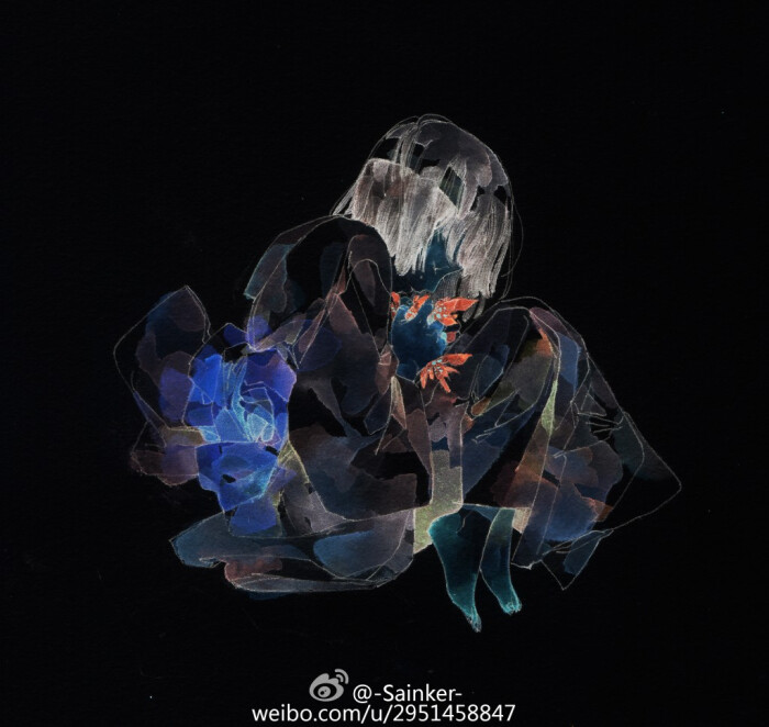 水彩 手绘 少女 插画 作者:@-sainker