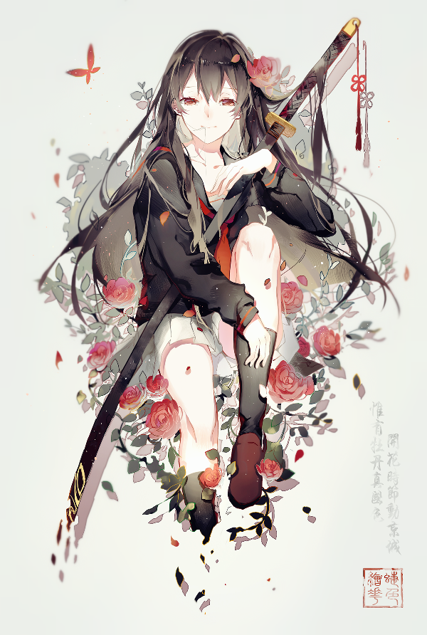 古风 插画 二次元 动漫 花与剑