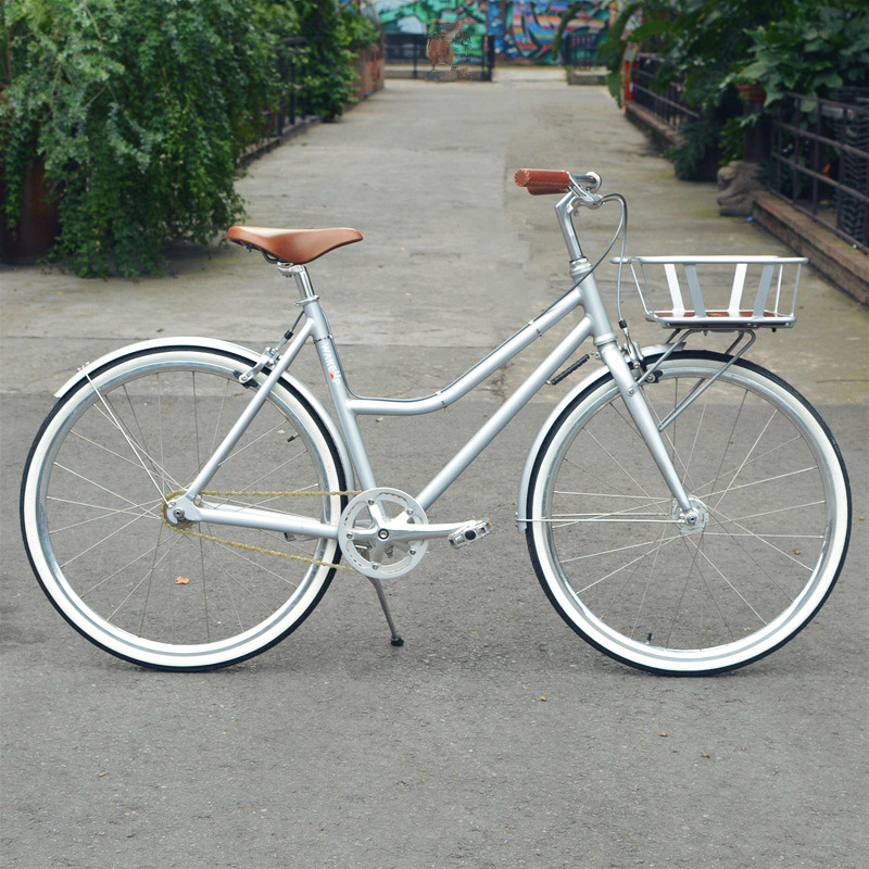 wkup城市通勤26寸复古自行车f02女士轻便休闲自行车带车篮铝合金