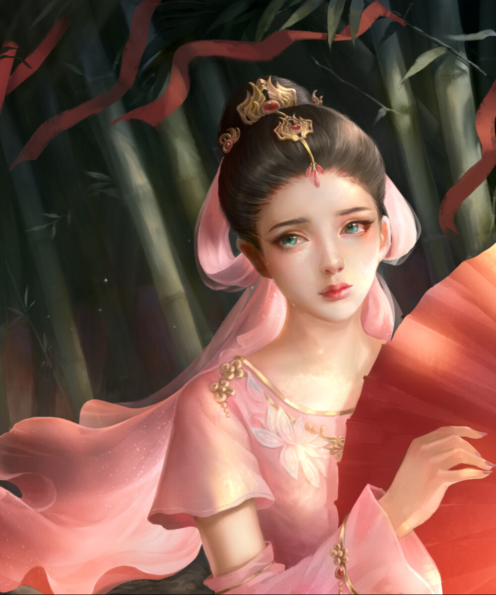 手绘古风粉衣女子 剑网三·七秀