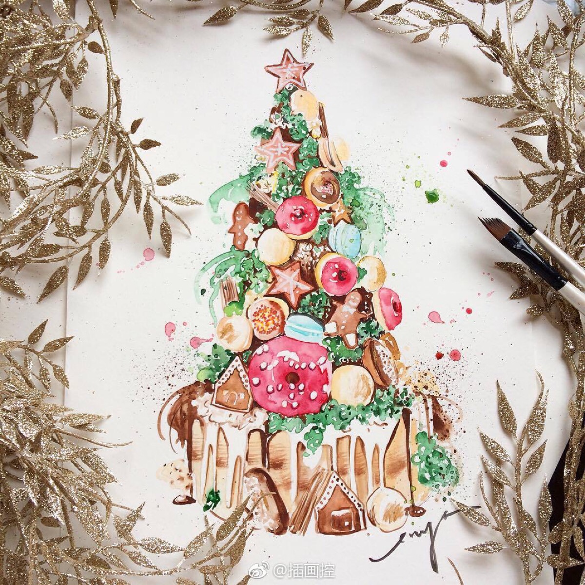 插画 水彩 食物 手绘 美食 甜品 甜食 蛋糕 cake