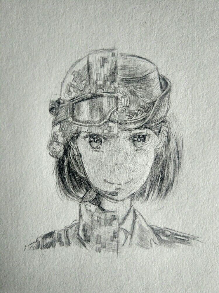 女兵手绘图片