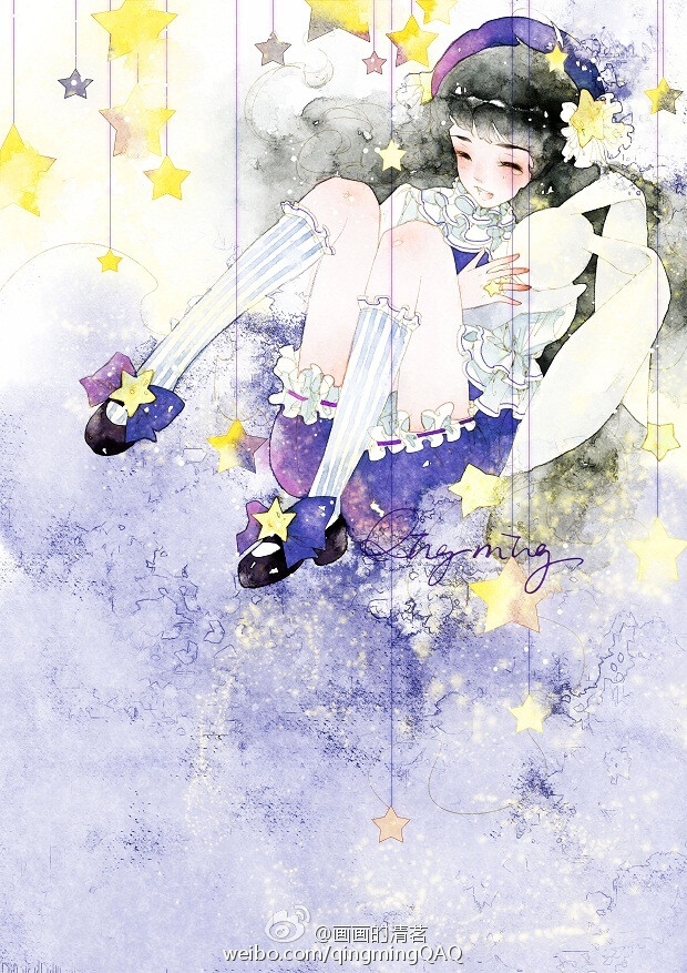 手绘水彩女子画师:清茗