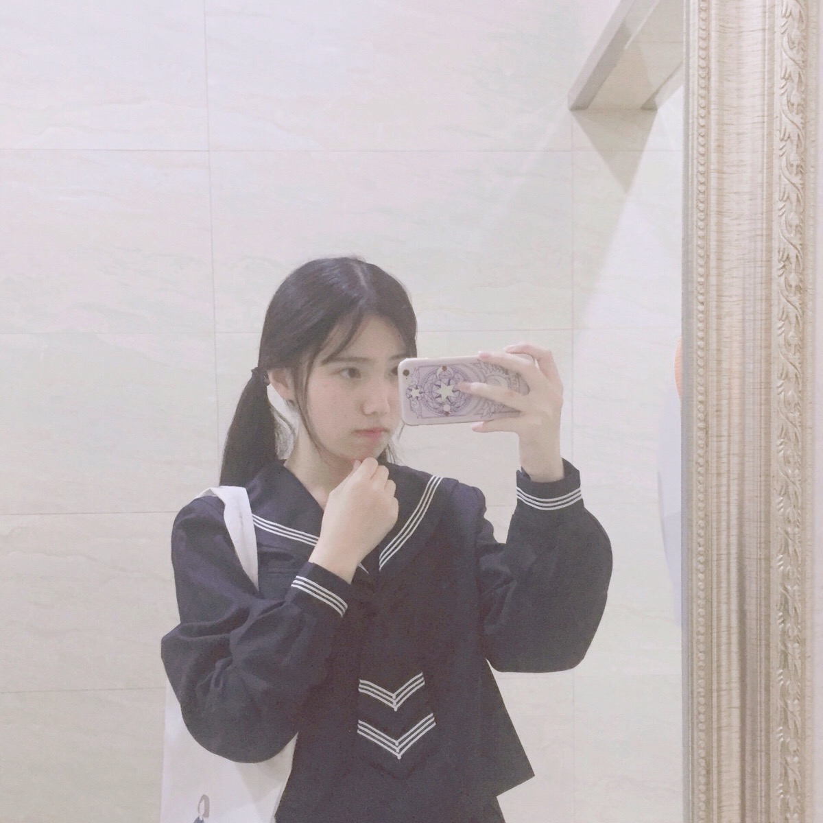 韩系 女生 欧美 半身 唯美 遮脸 镜子照 中式风 安静 可爱 卖萌 个性