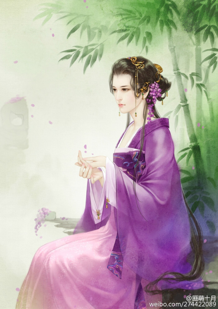 古装女子手绘 紫衣图片