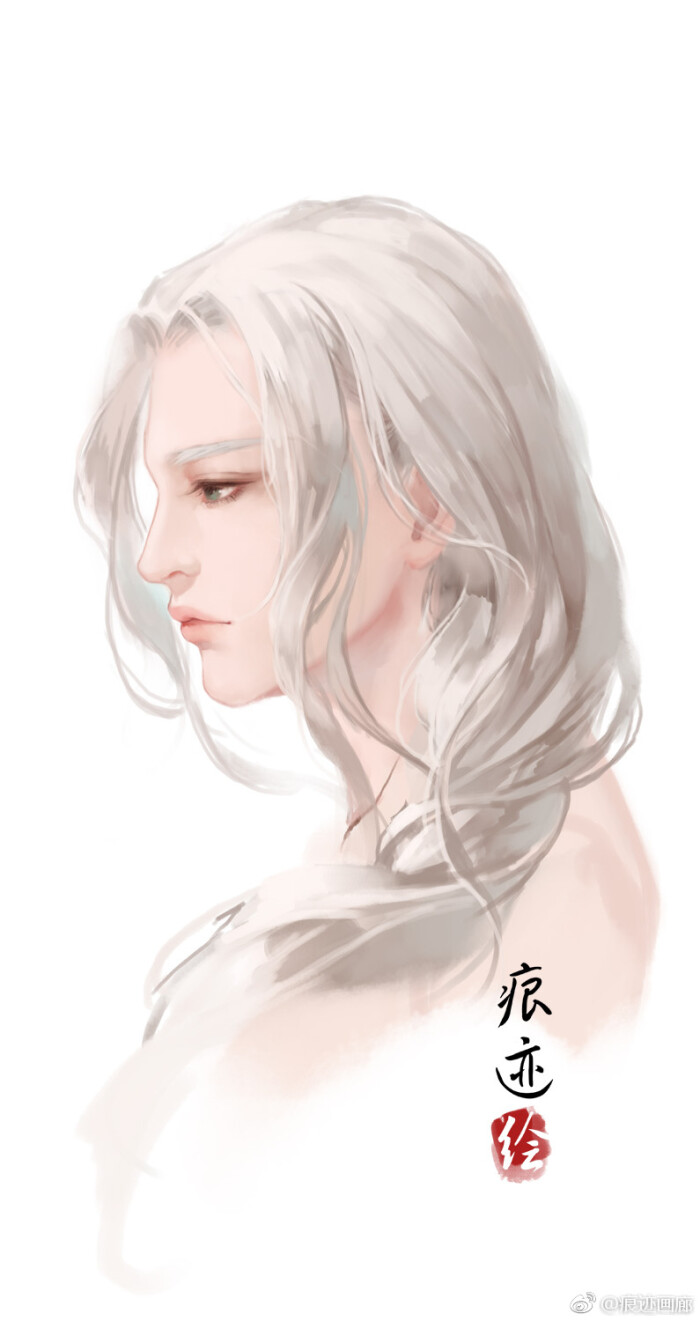 手绘古风白发男子画师:痕迹
