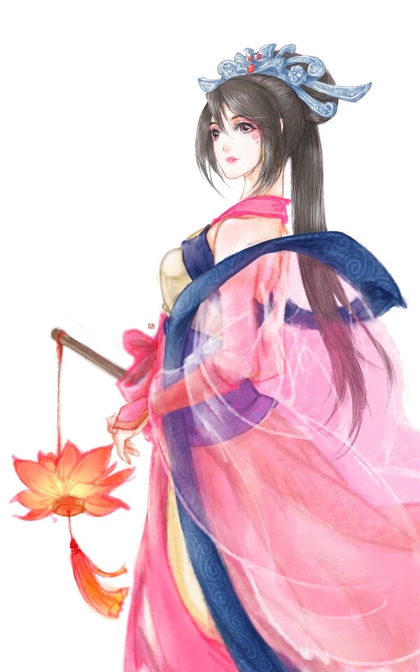 手绘古风粉衣女子天行九歌·红莲画师:画画的一颗蛋