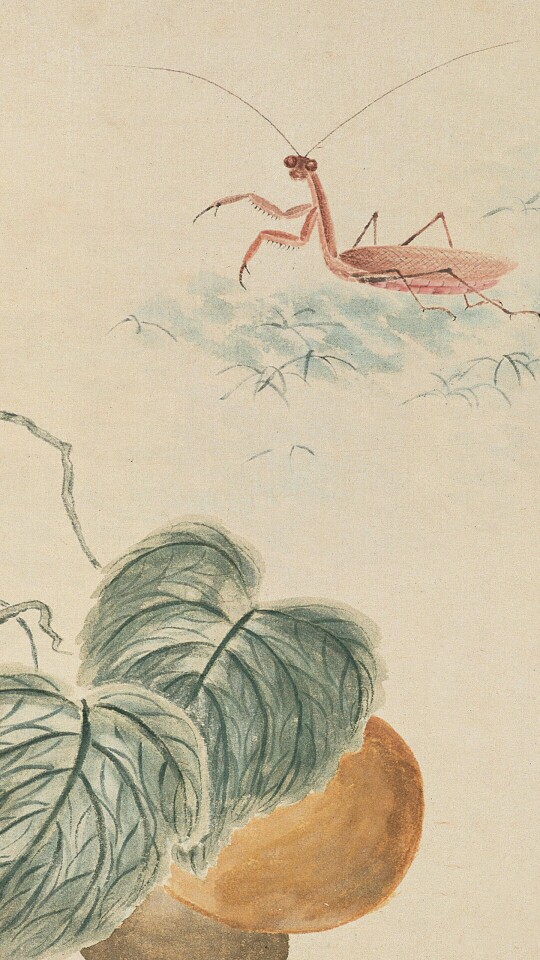 齐白石《瓜藤螳螂图》