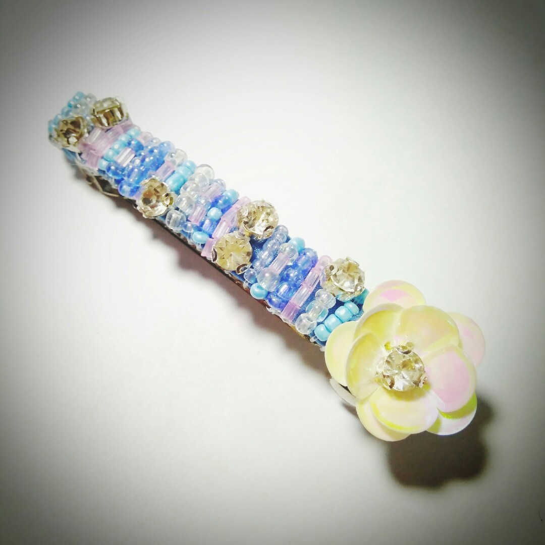 米珠花朵蓝色系一字夹弹簧夹发饰