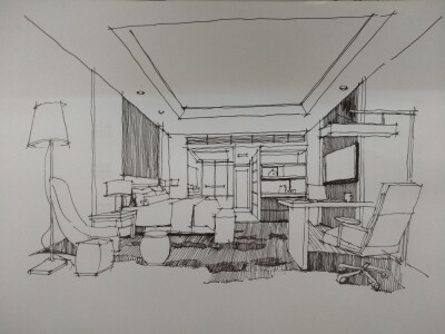 室内设计一点透视 (临摹)