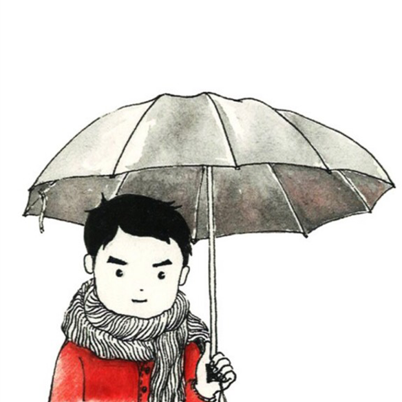 撑伞的少年 彩铅手绘风 男头像
