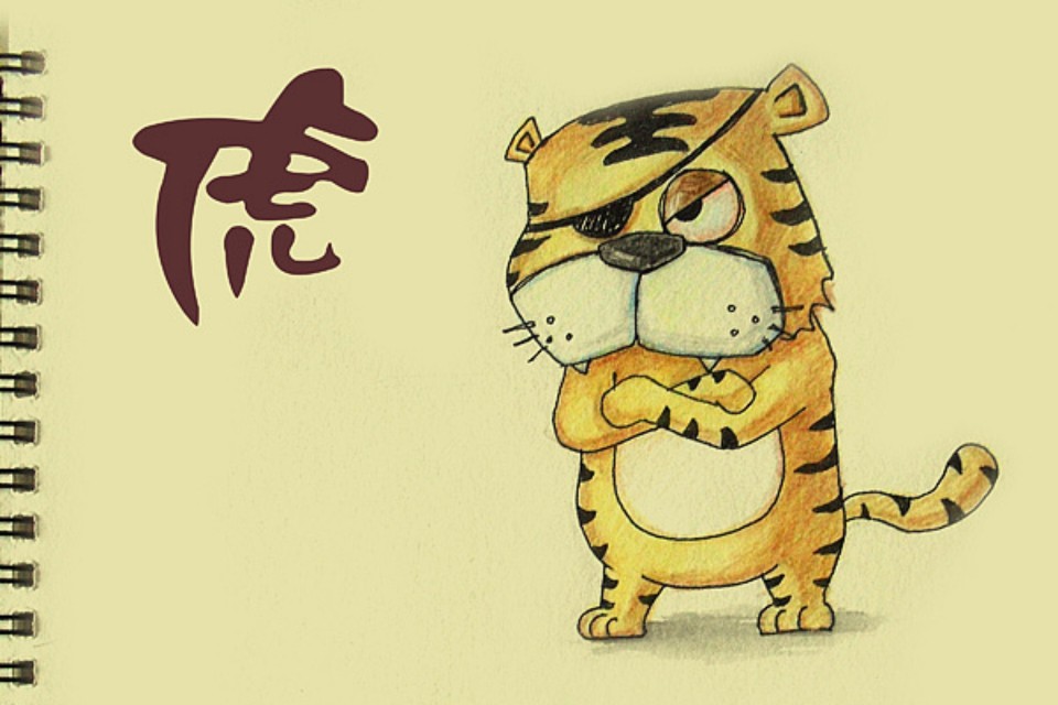 手绘插画版十二生肖——虎