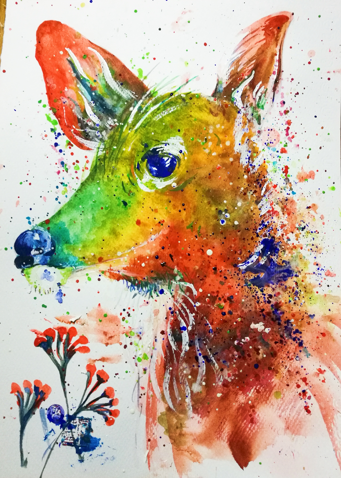 水彩——泼墨麋鹿