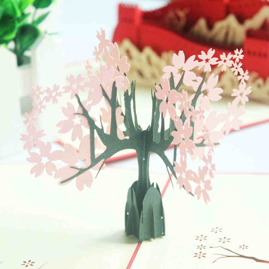樱花树3d立体贺卡 创意春节圣诞节惊喜礼物品感谢祝福生日小卡片