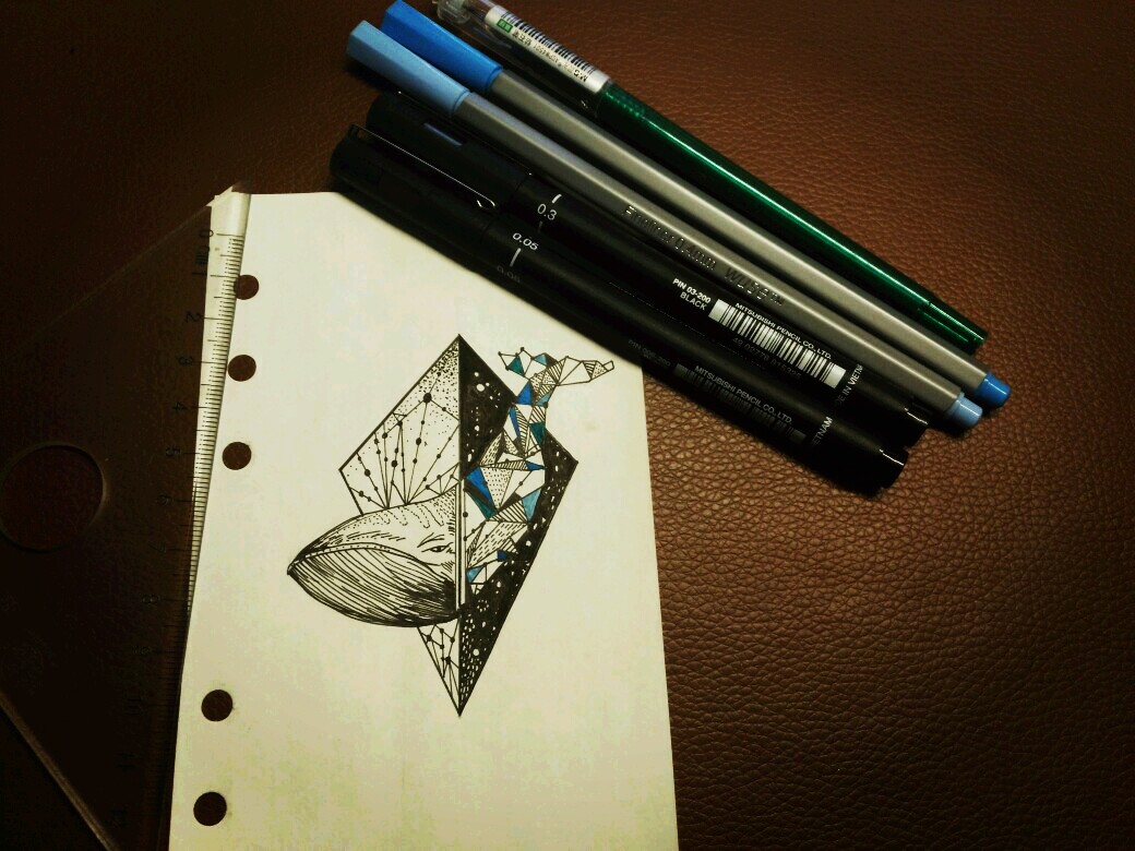 针管笔 几何鲸鱼