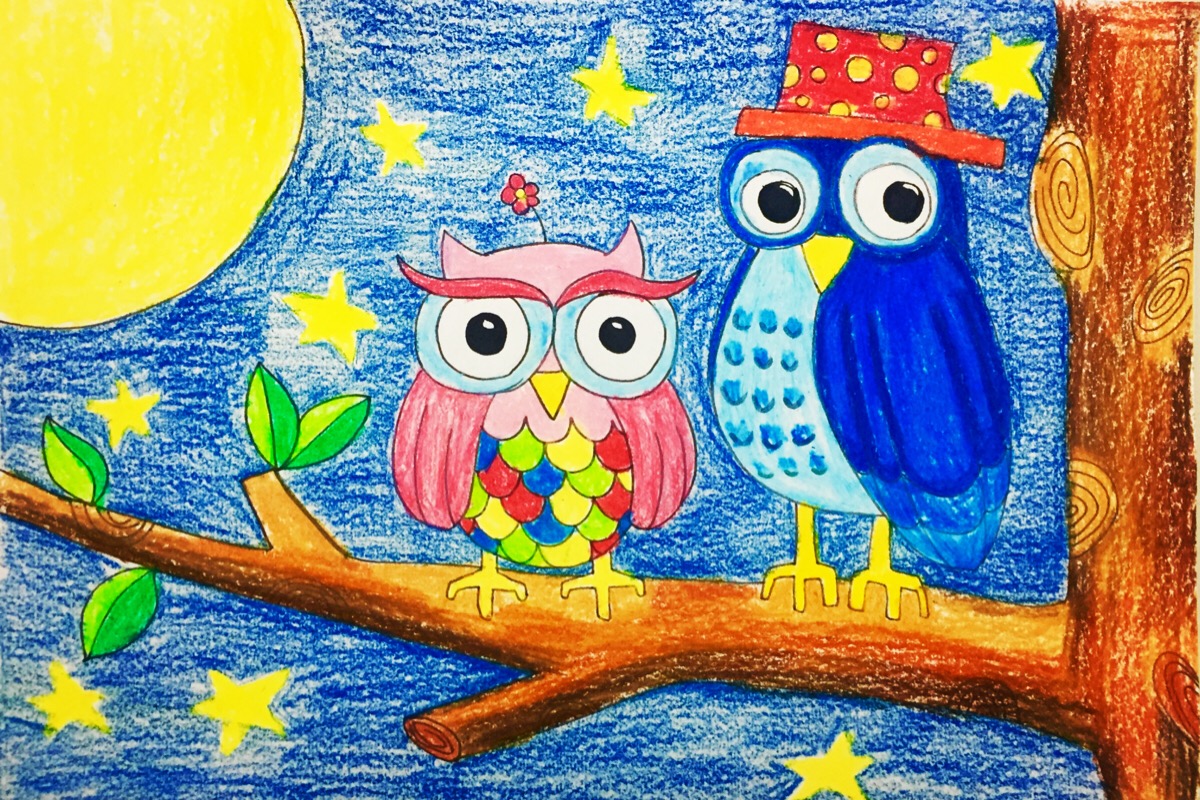 猫头鹰儿童画可爱图片