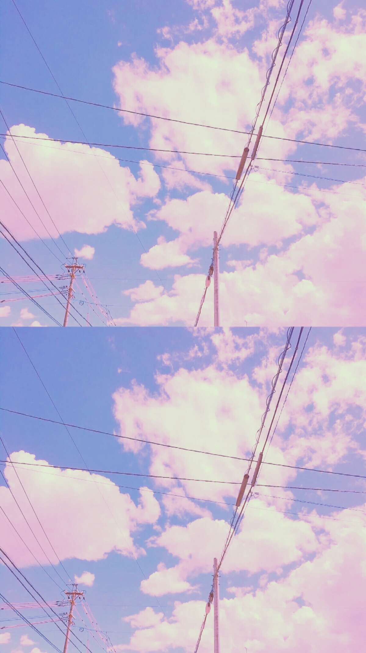 天空梦幻泡影少女心壁纸甜美小清新两张图片云朵图案拼接电线杆
