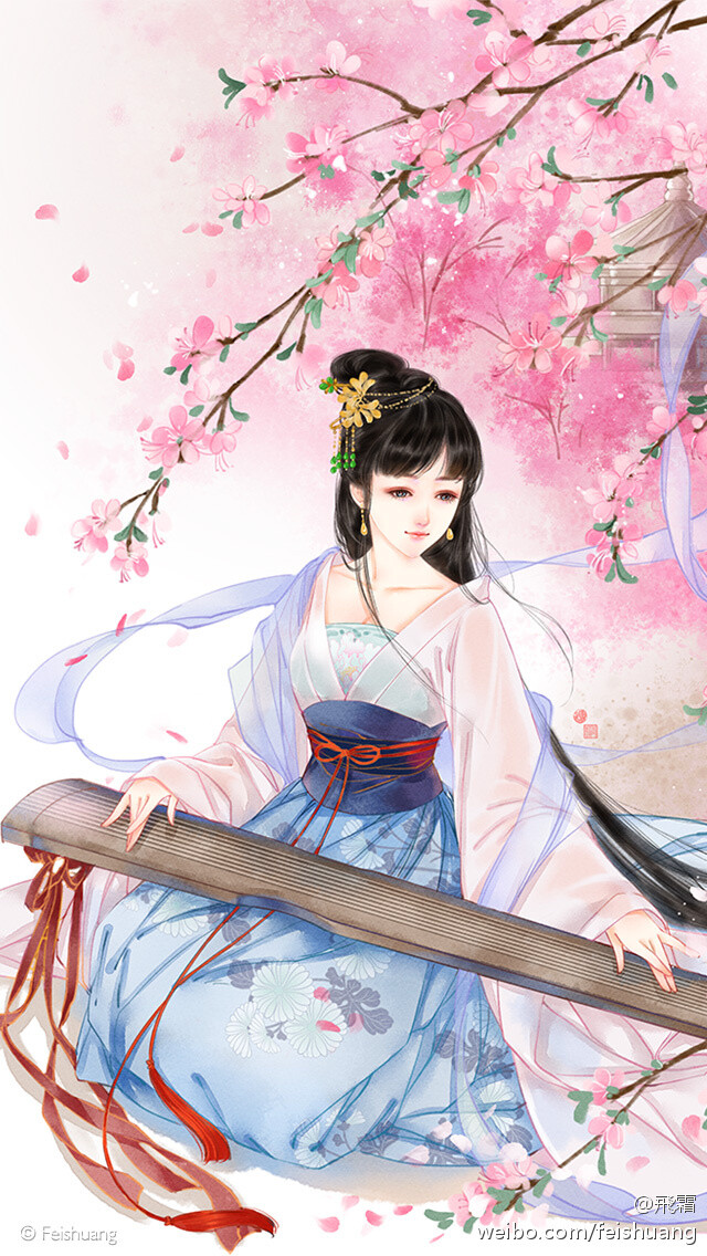 手绘古风持乐器女子