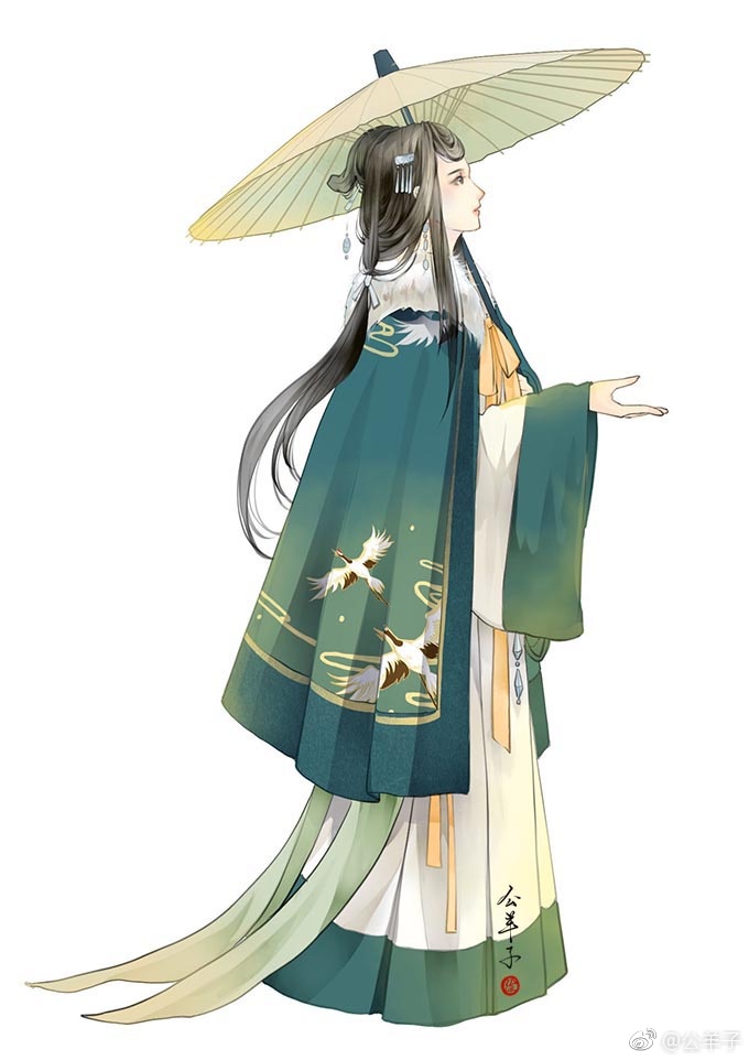 手绘古风持伞女子