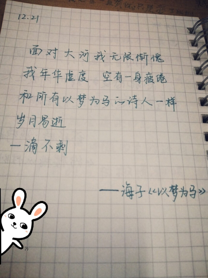 我虚度年华 空有一身疲倦 和所有以梦为马的诗人一样 岁月易逝 一滴不