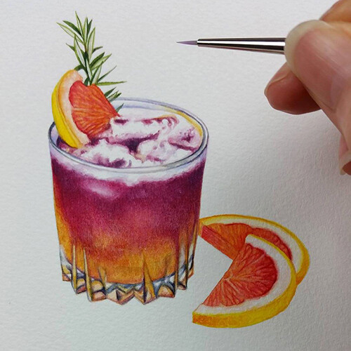 血橙和迷迭香 | 水彩画中的饮料插图