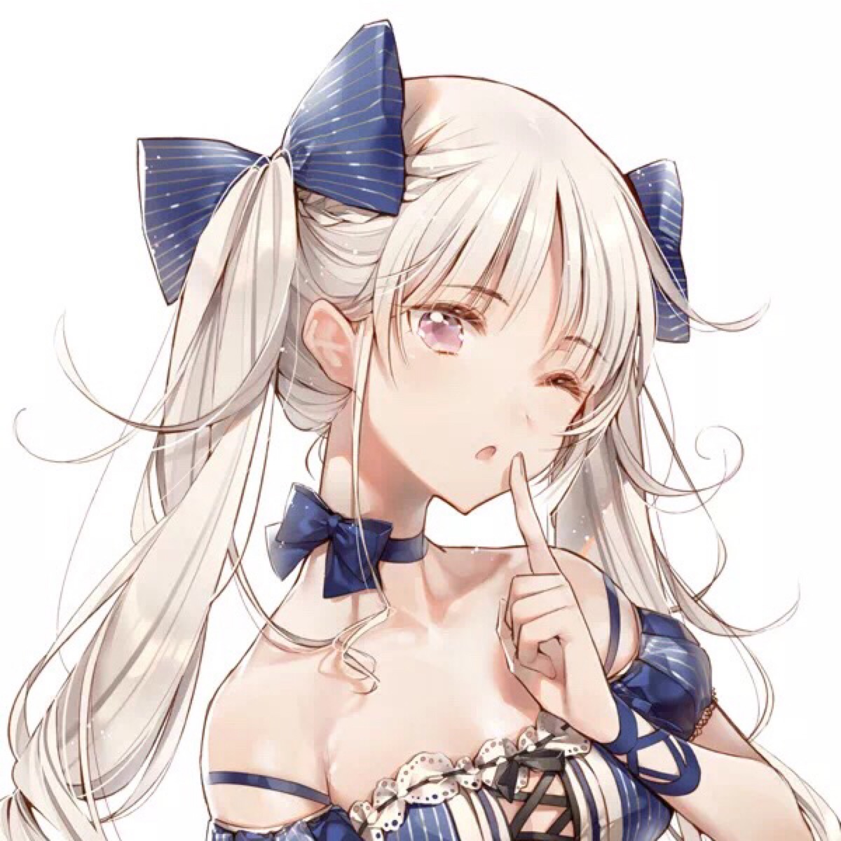 情侣头像 头像 美少女 高清 蝴蝶结 可爱 双马尾 白发 动漫 卡通 少女