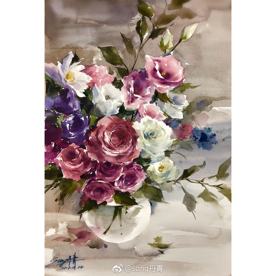 【水彩花卉#瓶花 作者:song丹青