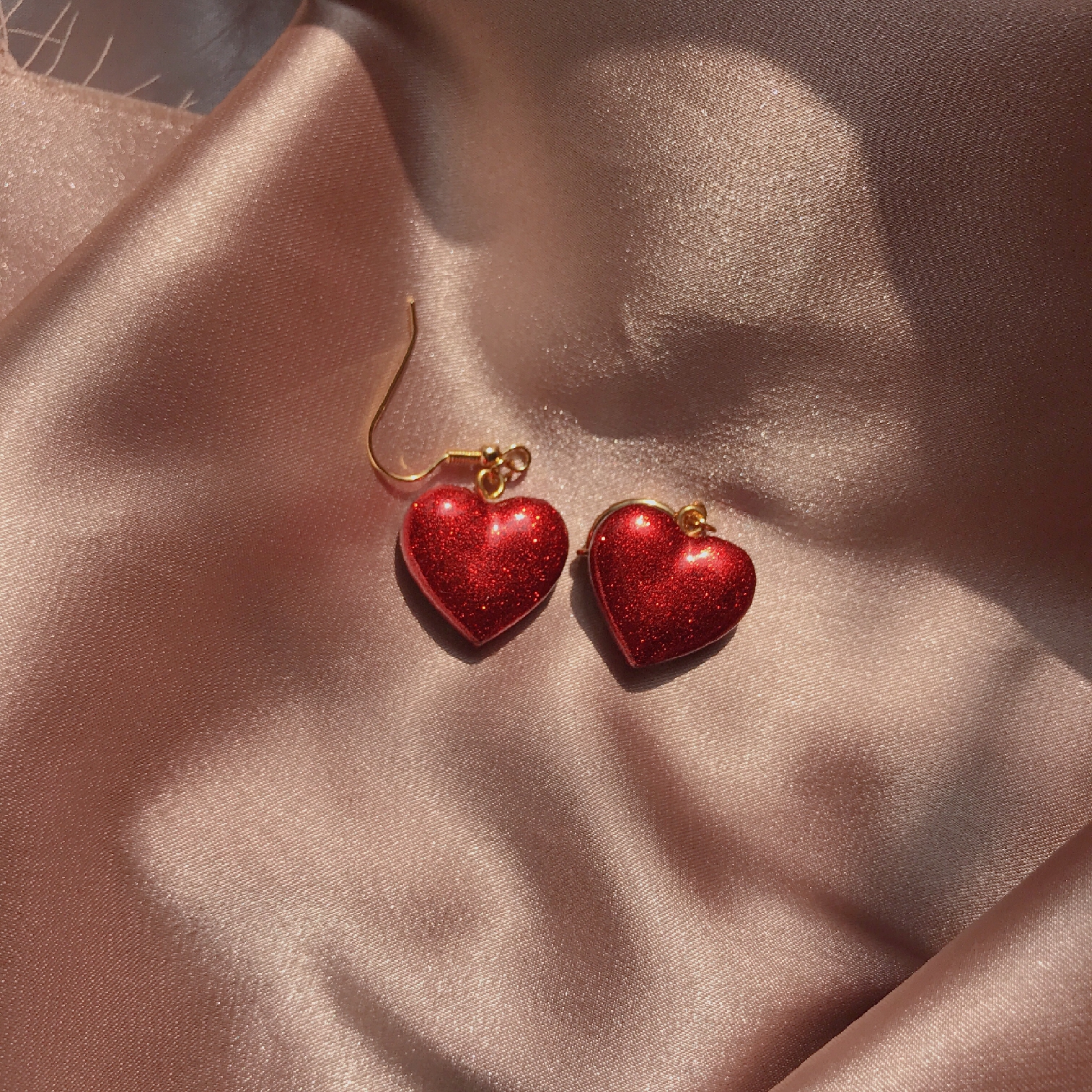 定制 岛屿暖阳原创手作bilingbiling闪闪惹人爱 可爱风小爱心 耳环耳