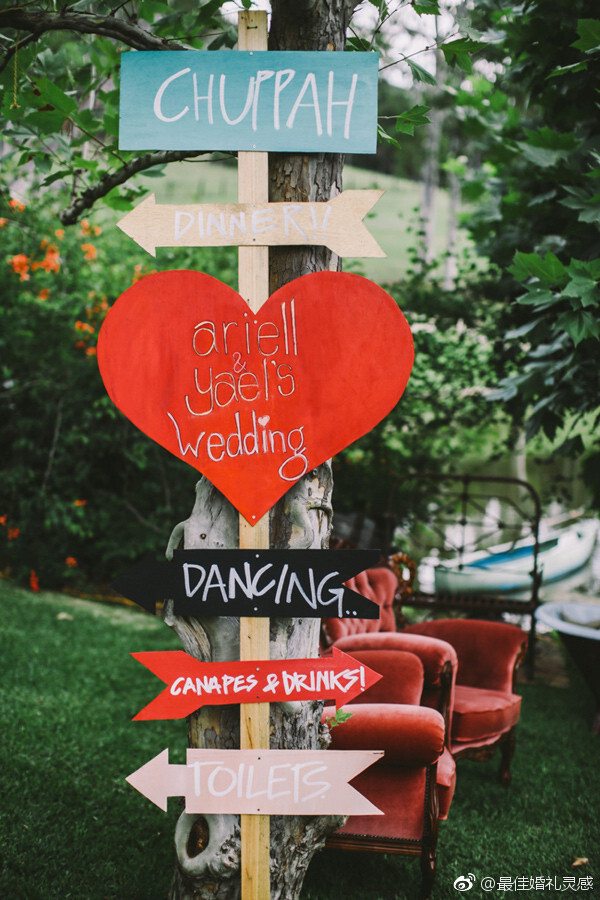 婚礼布置中指示牌的巧妙设计也是小亮点,或可爱或清新或简约~#最佳
