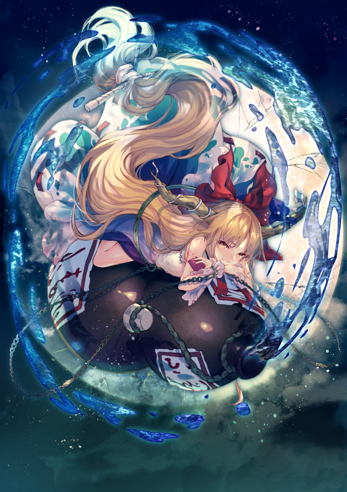 海底捞月二次元插画少女幻想乡壁纸头像手绘东方project 伊吹萃香西瓜