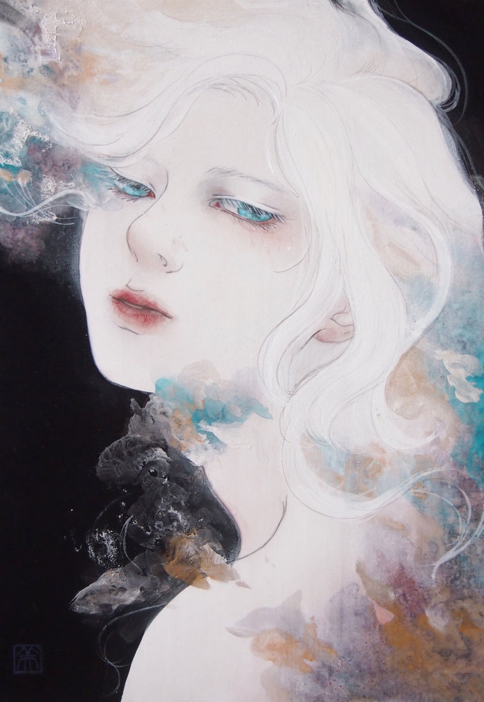 日本插画师kuroki mitsuko唯美人物系列绘画作品