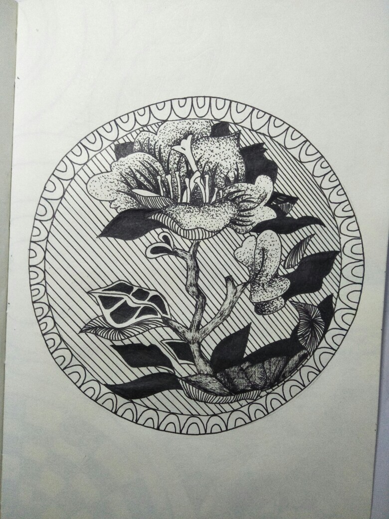 桃花黑白画