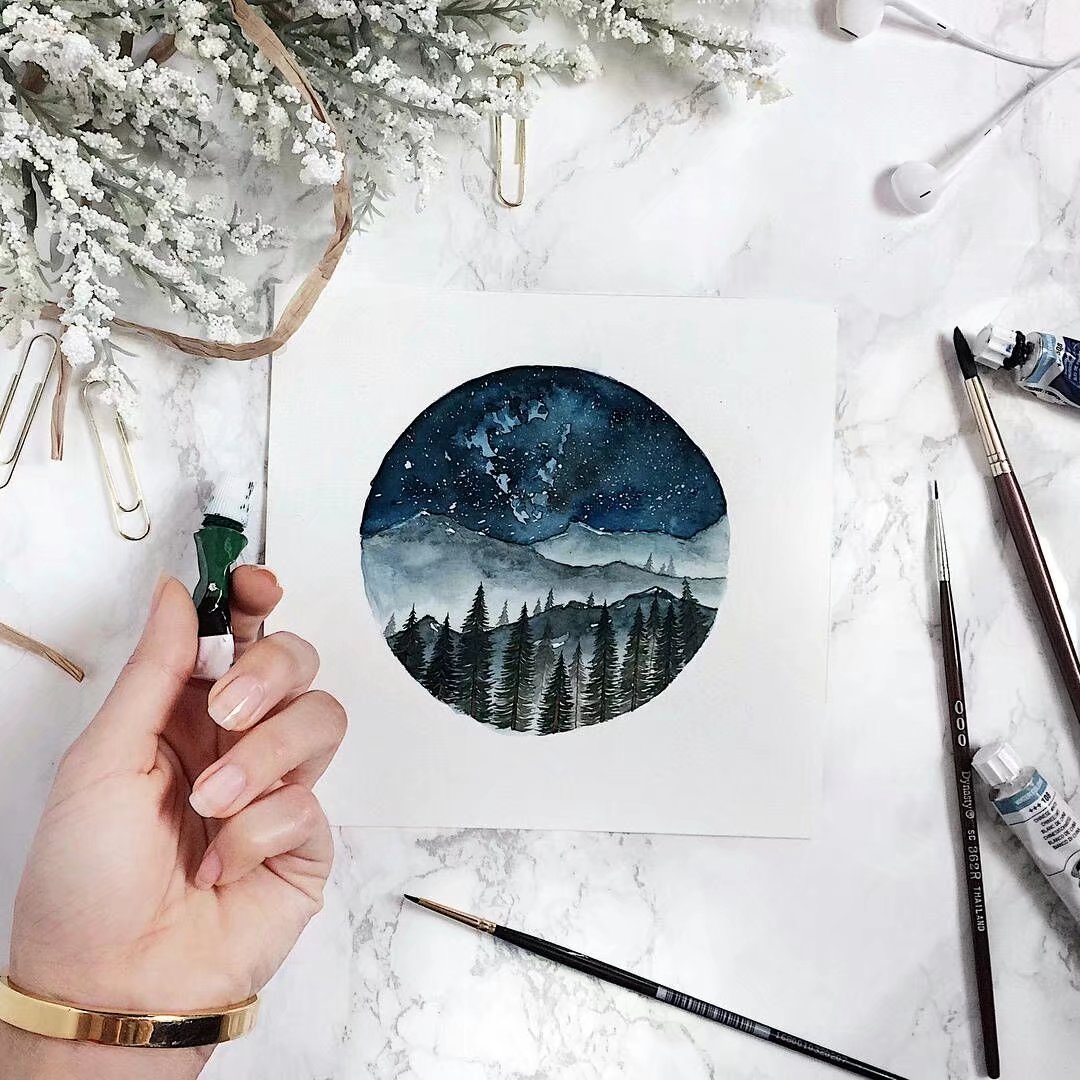 加拿大插画师rosa作品 圆形 水彩 风景 树林