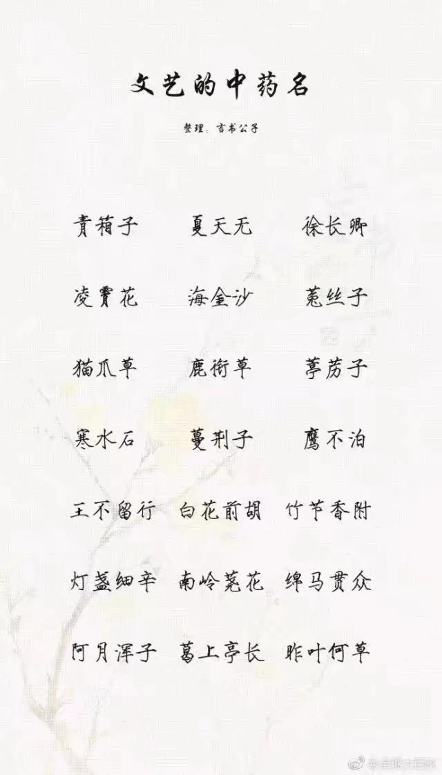 文艺中药网名73侵删