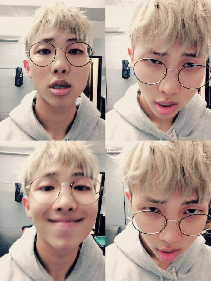 rm 金南俊 bts 防弹少年团 眼镜俊的四宫格自拍合集 搞怪可爱帅气全都