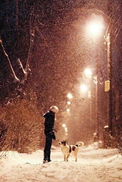 雪夜图片唯美一人图片