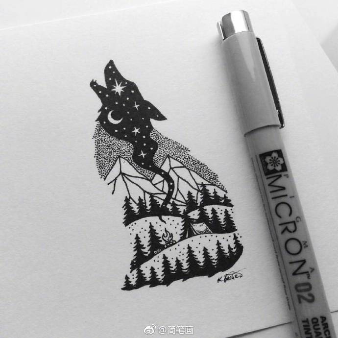 手绘黑白风景小插画.(by:kim becker)