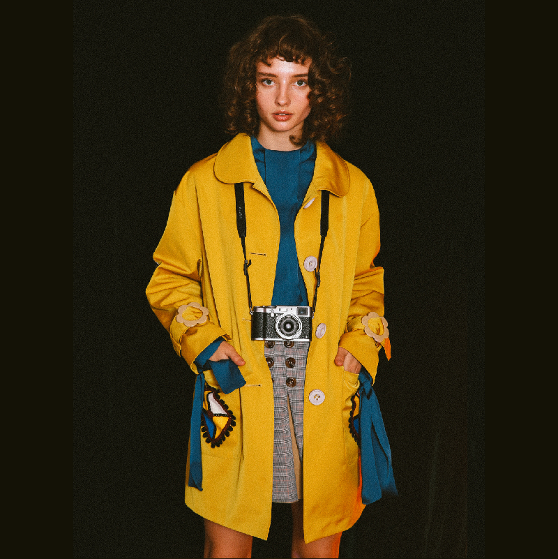 howl 2017秋 黄色中长款廓形风衣 bz941 加购物车