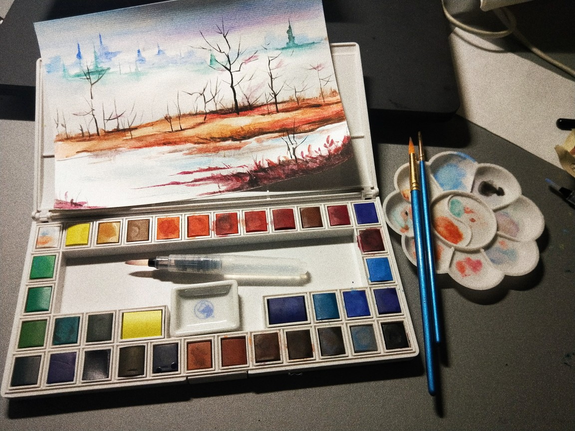 水彩风景 很有意境的一张画