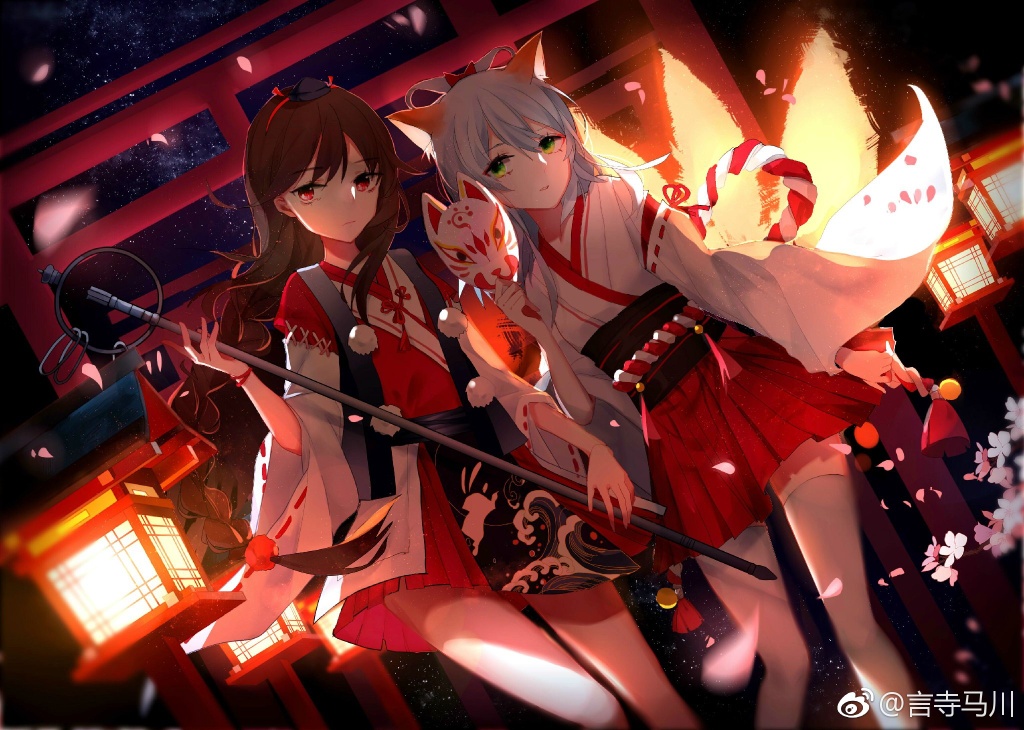 南北组,乐正绫,洛天依,阴阳师同人,画师诗驯,百合gl姬头背景,中文