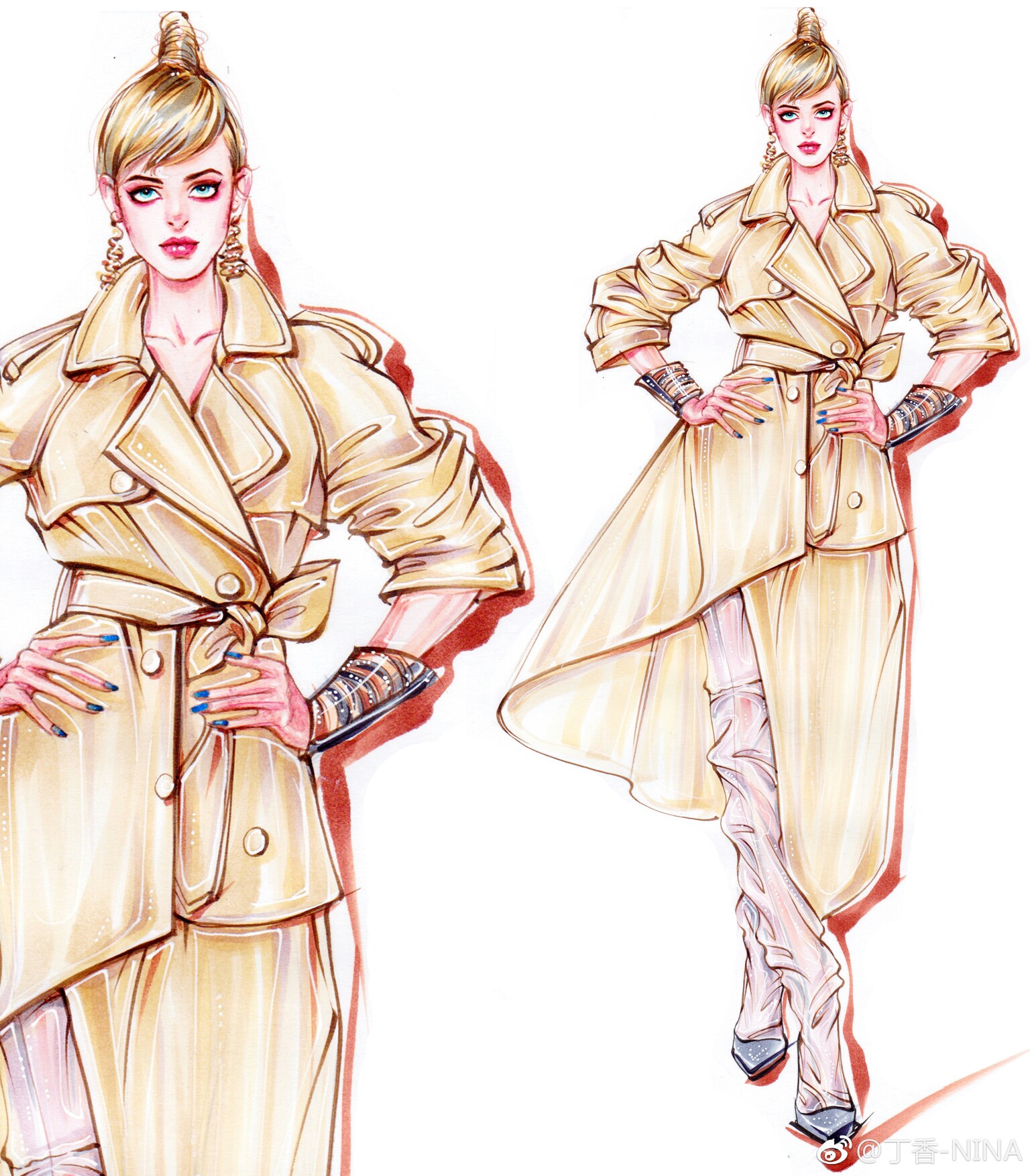 时装绘画 服装设计 手绘 插画师@丁香–nina