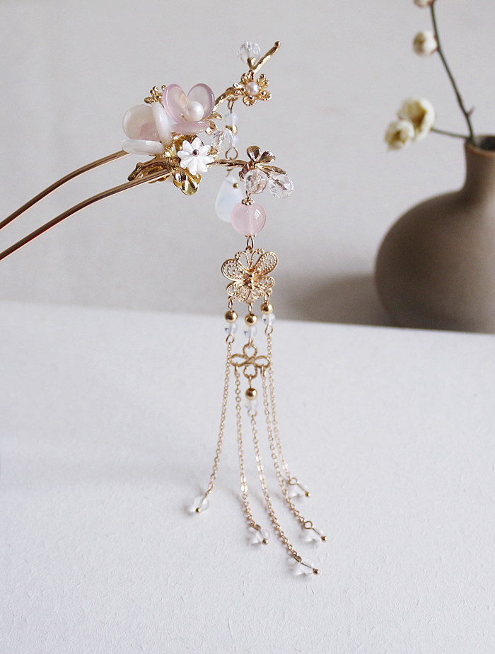 长相思&middot;折花枝【粉】清雅轩发簪发钗步摇汉服旗袍发饰品复古