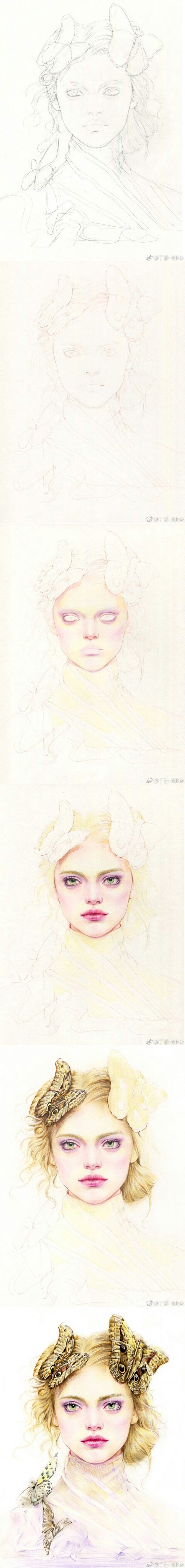 服装效果图彩铅头部绘画技法 丁香