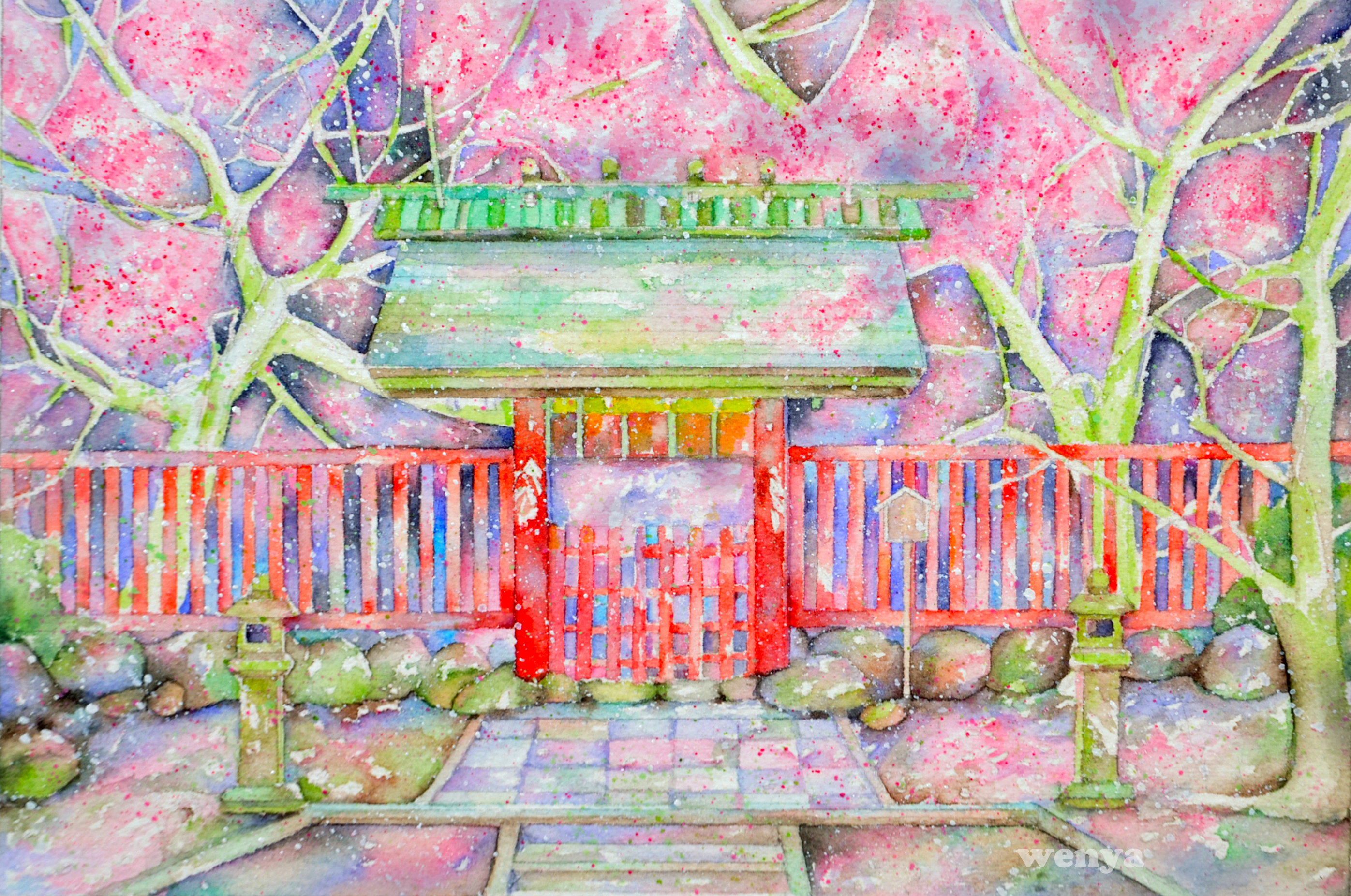 樱花盛景绘画小学生图片