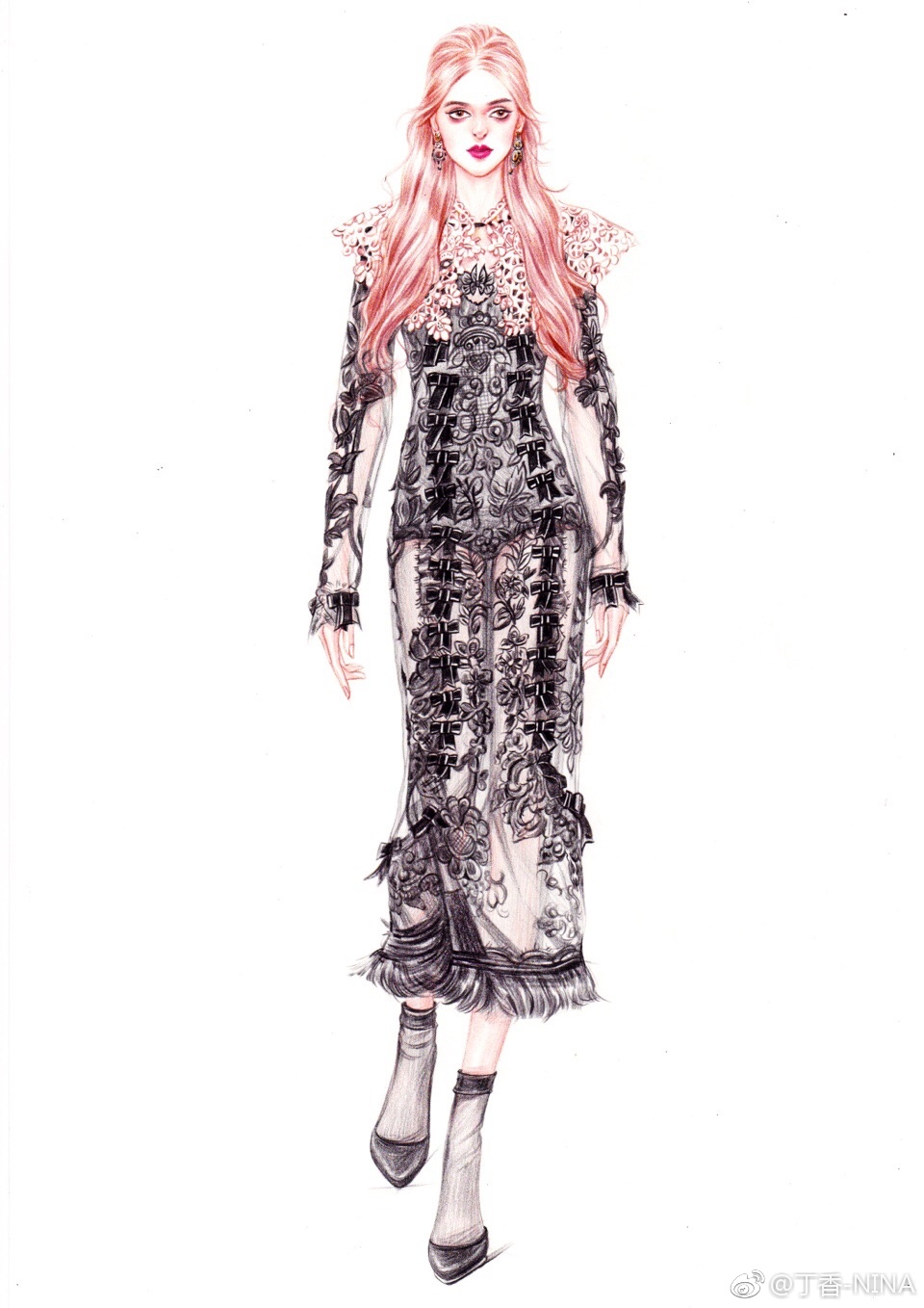 时装绘画 服装设计 手绘 插画师@丁香–nina