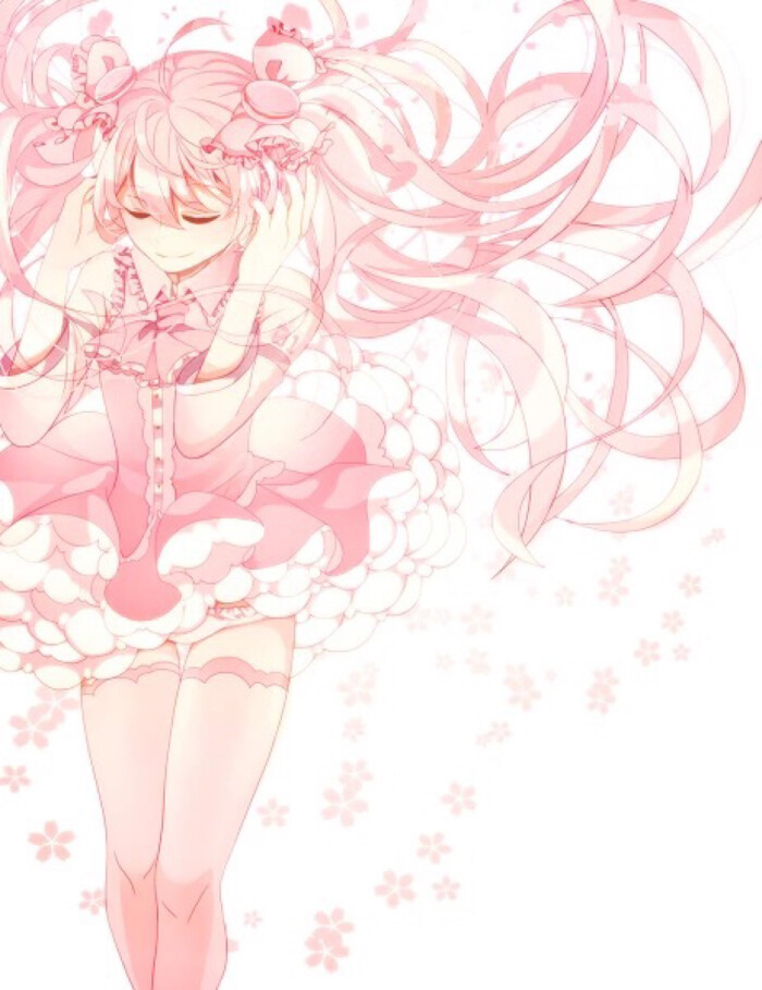 动漫粉色 桃花 初音未来 少女