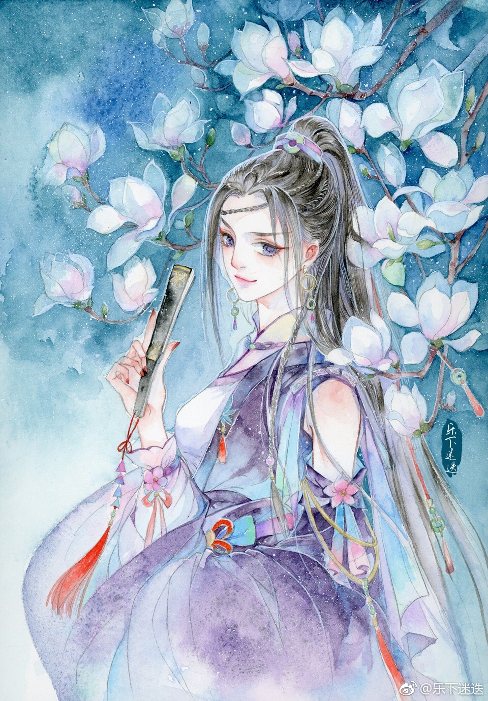手绘古风持扇女子