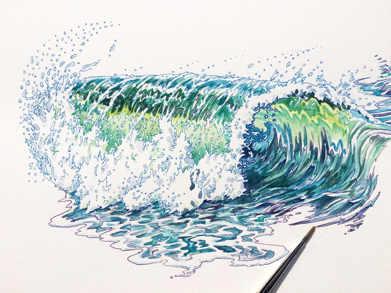 海浪绘画图片