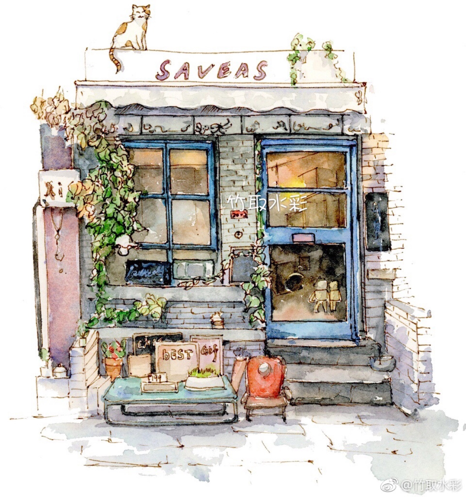 作者 新浪微博 竹取水彩