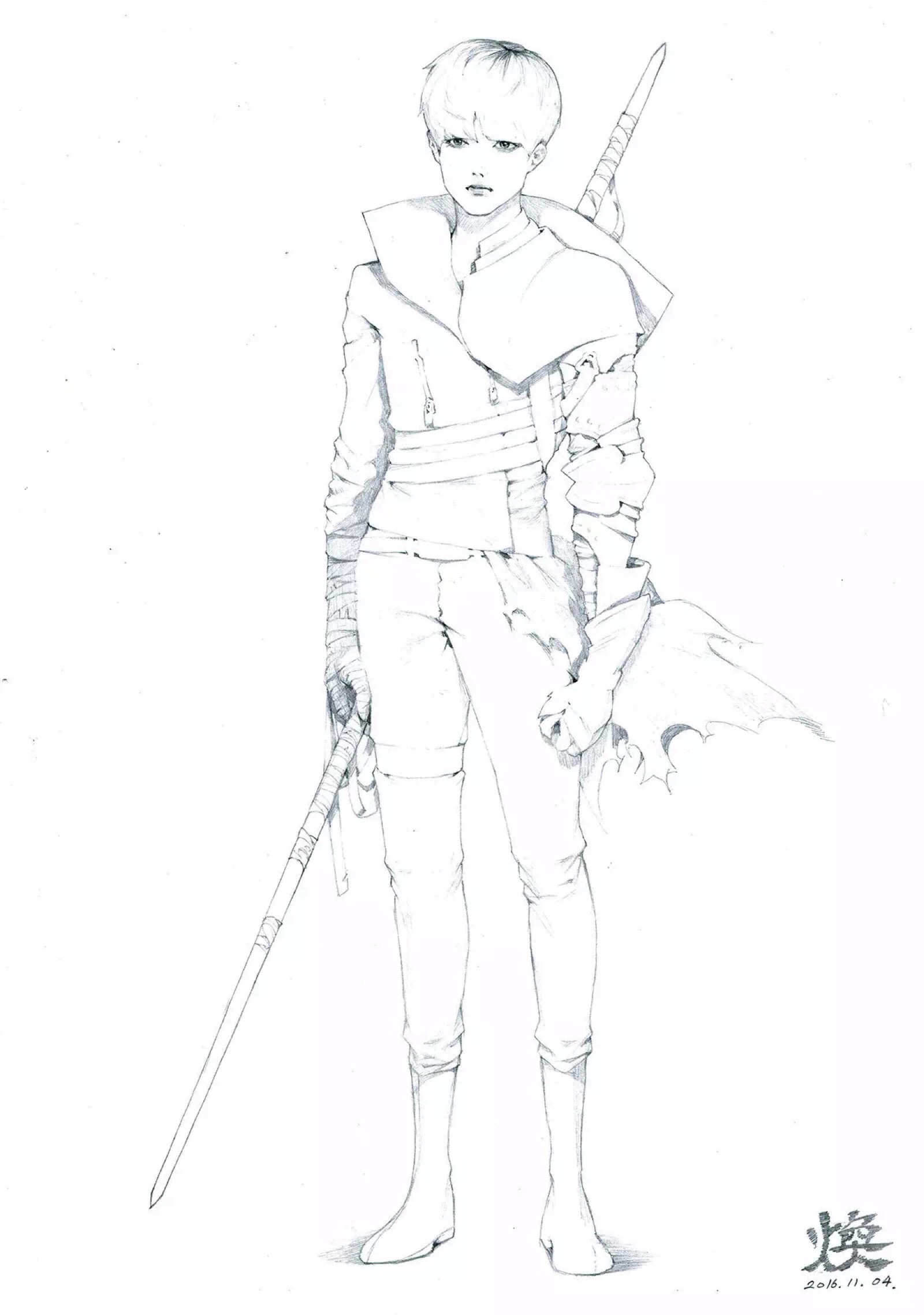 韩国画师hwan (焕)的一组角色设计线稿.